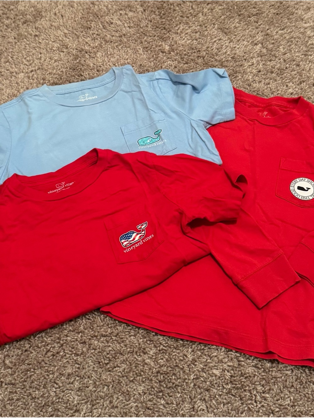 Vineyard Vines Kid’s Long & Short Sleeve Pocket Tees - Red & Light Blue